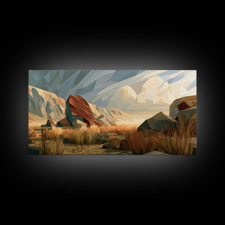 Terracotta and Cream Geometric Landscape Framed Canvas Print, Desert Art, Contemporary Art, Southwestern Decor, Desert, DES-2x1-14
