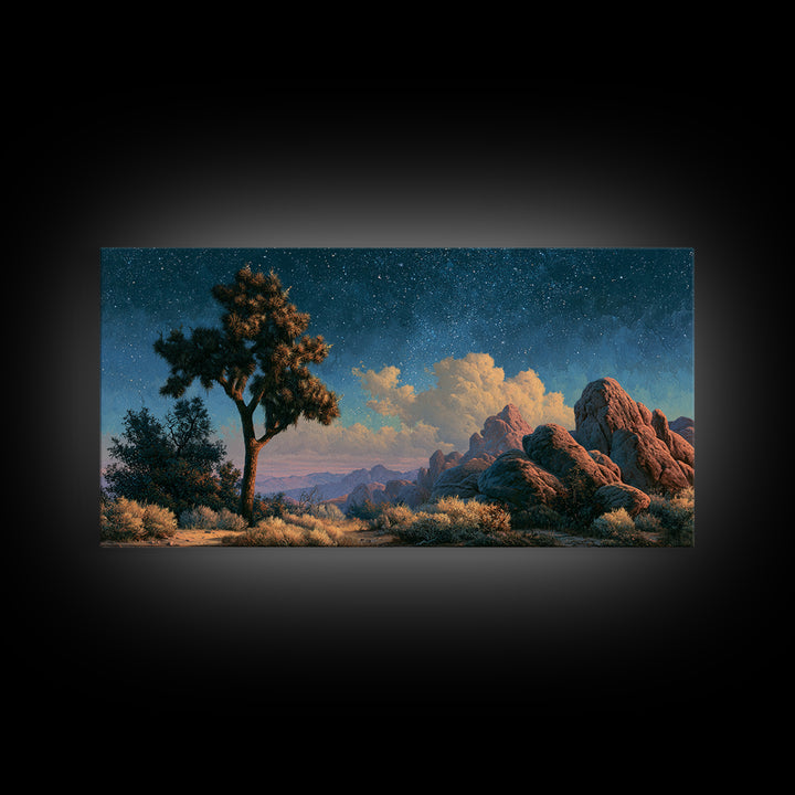 Joshua Tree under Star Filled Night Canvas Print, Desert Art, Wall Decor, Southwestern Decor, Desert, Living Room Decor, DES-2x1-2