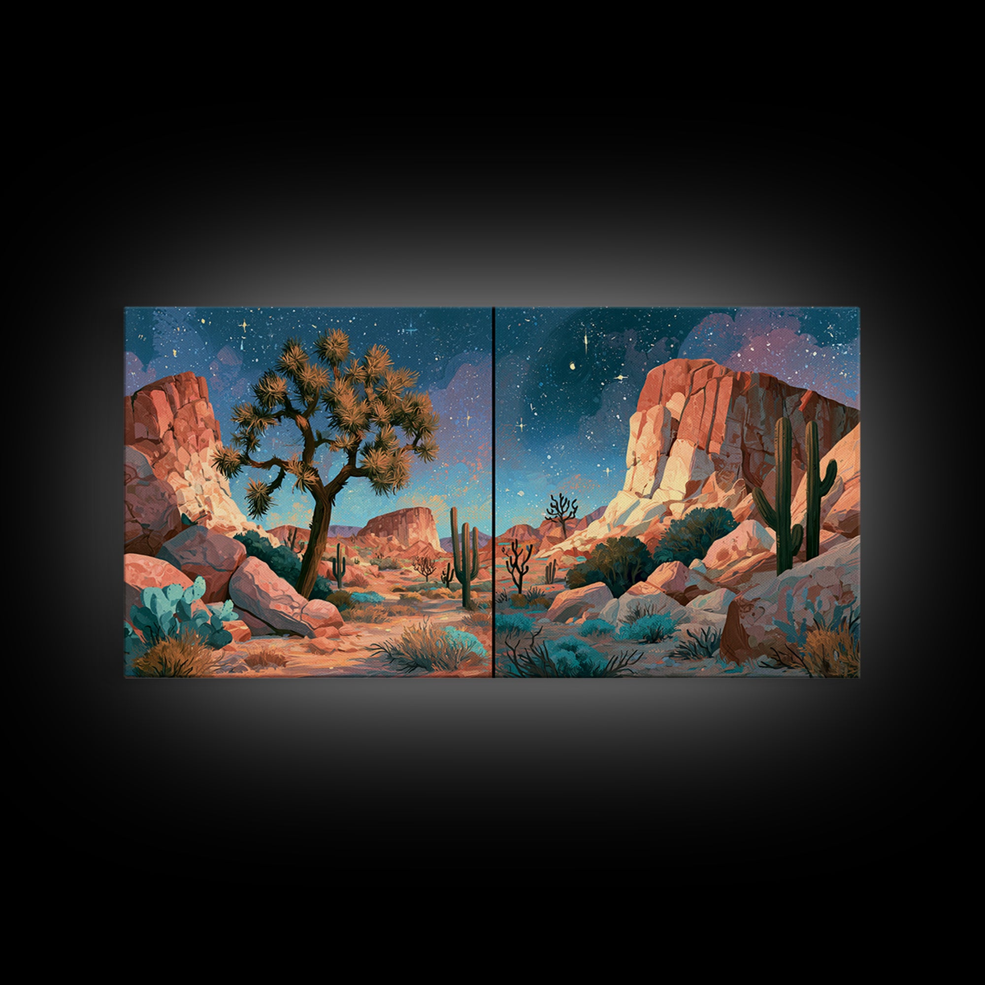 Joshua Tree under Star Filled Night Canvas Print, Desert Art, Wall Decor, Southwestern Decor, Desert, Living Room Decor, DES-2x1-26