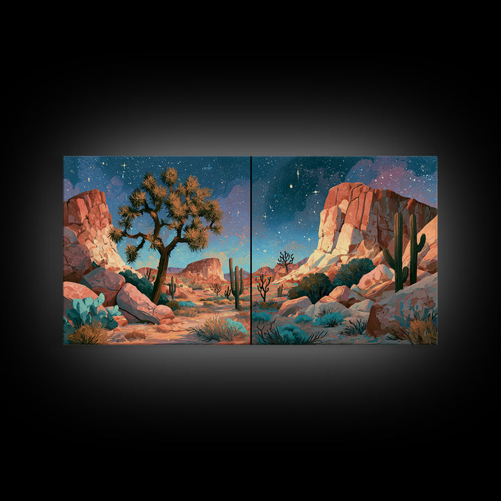Joshua Tree under Star Filled Night Canvas Print, Desert Art, Wall Decor, Southwestern Decor, Desert, Living Room Decor, DES-2x1-26