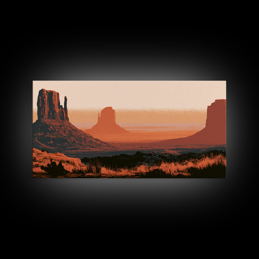 Monument Valley Silhouette Framed Canvas Print, Desert Art, Abstract Wall Art, Southwestern Decor, Desert, Living Room Art, DES-2x1-29