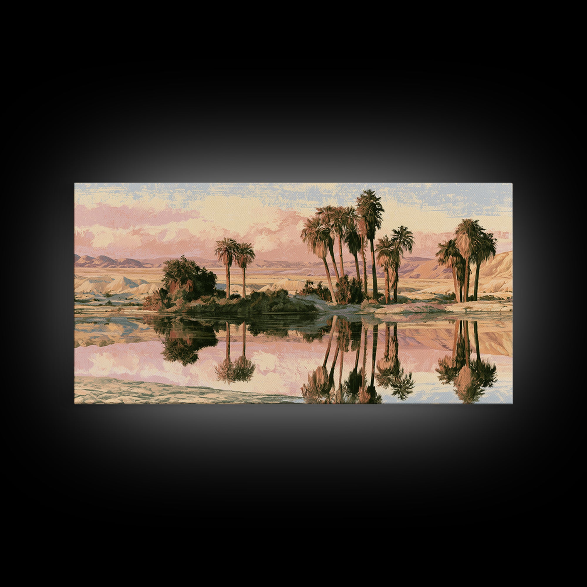 Palm Oasis Reflected Framed Canvas Print, Desert Art, Room Decor, Southwestern Decor, Fine Art, Desert, Abstract Wall Art, DES-2x1-35