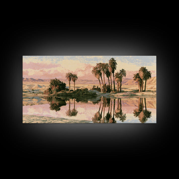 Palm Oasis Reflected Framed Canvas Print, Desert Art, Room Decor, Southwestern Decor, Fine Art, Desert, Abstract Wall Art, DES-2x1-35