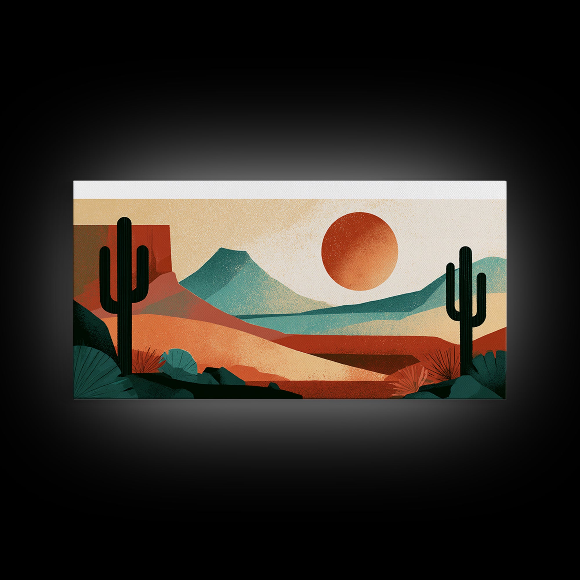 Terracotta and Cream Geometric Landscape Framed Canvas Print, Desert Art, Contemporary Art, Southwestern Decor, Desert, DES-2x1-38