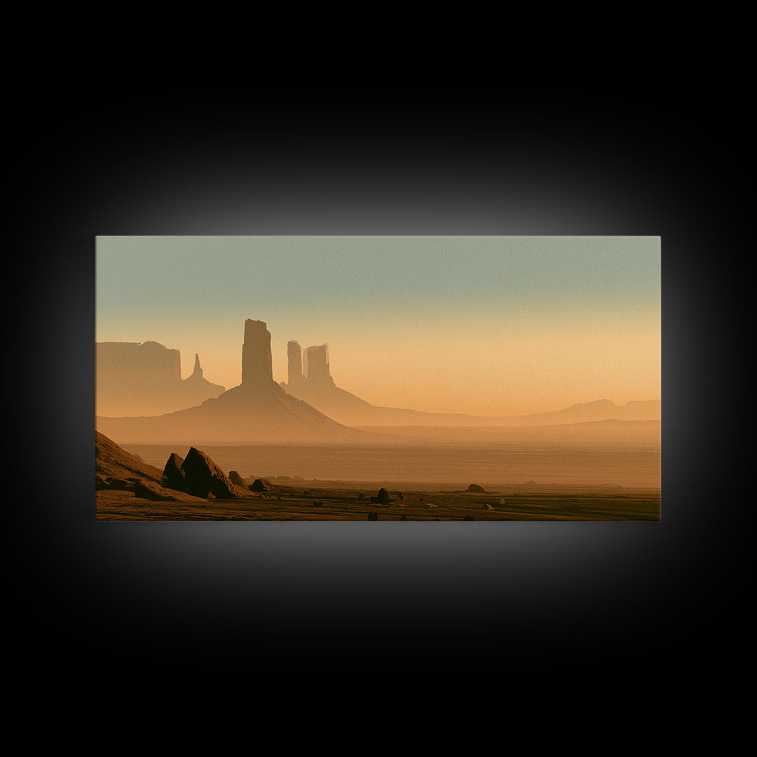 Monument Valley Silhouette Framed Canvas Print, Desert Art, Abstract Wall Art, Southwestern Decor, Desert, Living Room Art, DES-2x1-5
