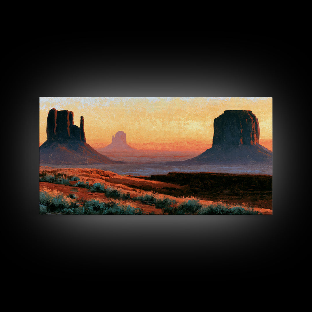 Monument Valley Silhouette Canvas Print, Desert Art, Bedroom Wall Art, Southwestern Decor, Fine Art, Desert, Fine Art Print, DES-2x1-53
