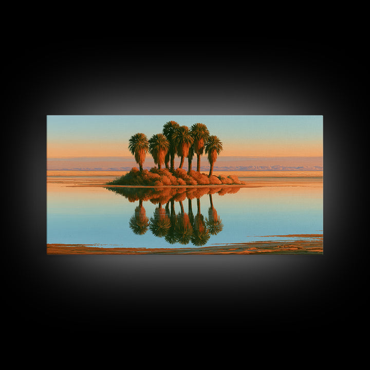 Palm Oasis Reflected Framed Canvas Print, Desert Art, Colorful Wall Art, Southwestern Decor, Fine Art, Desert, DES-2x1-59