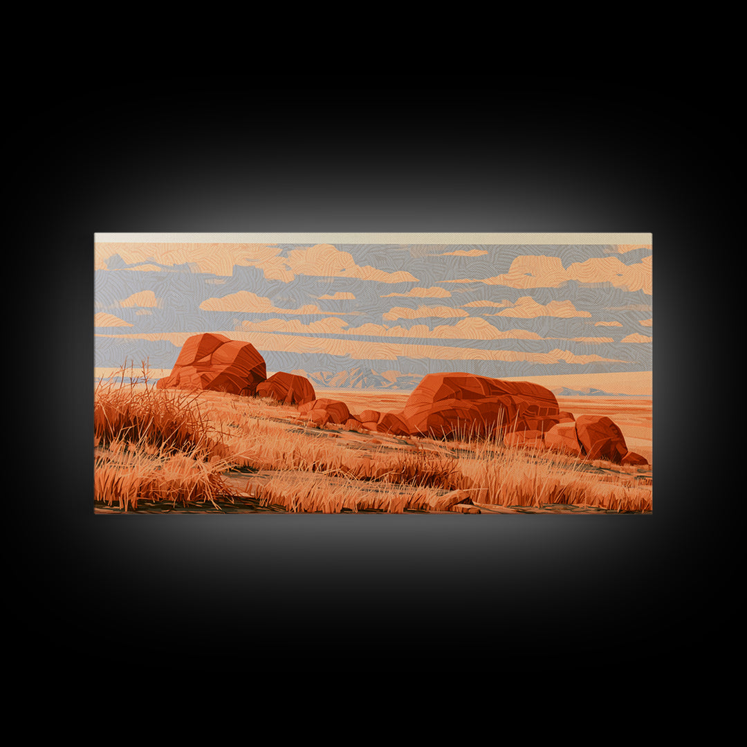 Terracotta and Cream Geometric Landscape Canvas Print, Desert Art, Print, Southwestern Decor, Desert, Watercolor Painting, DES-2x1-62