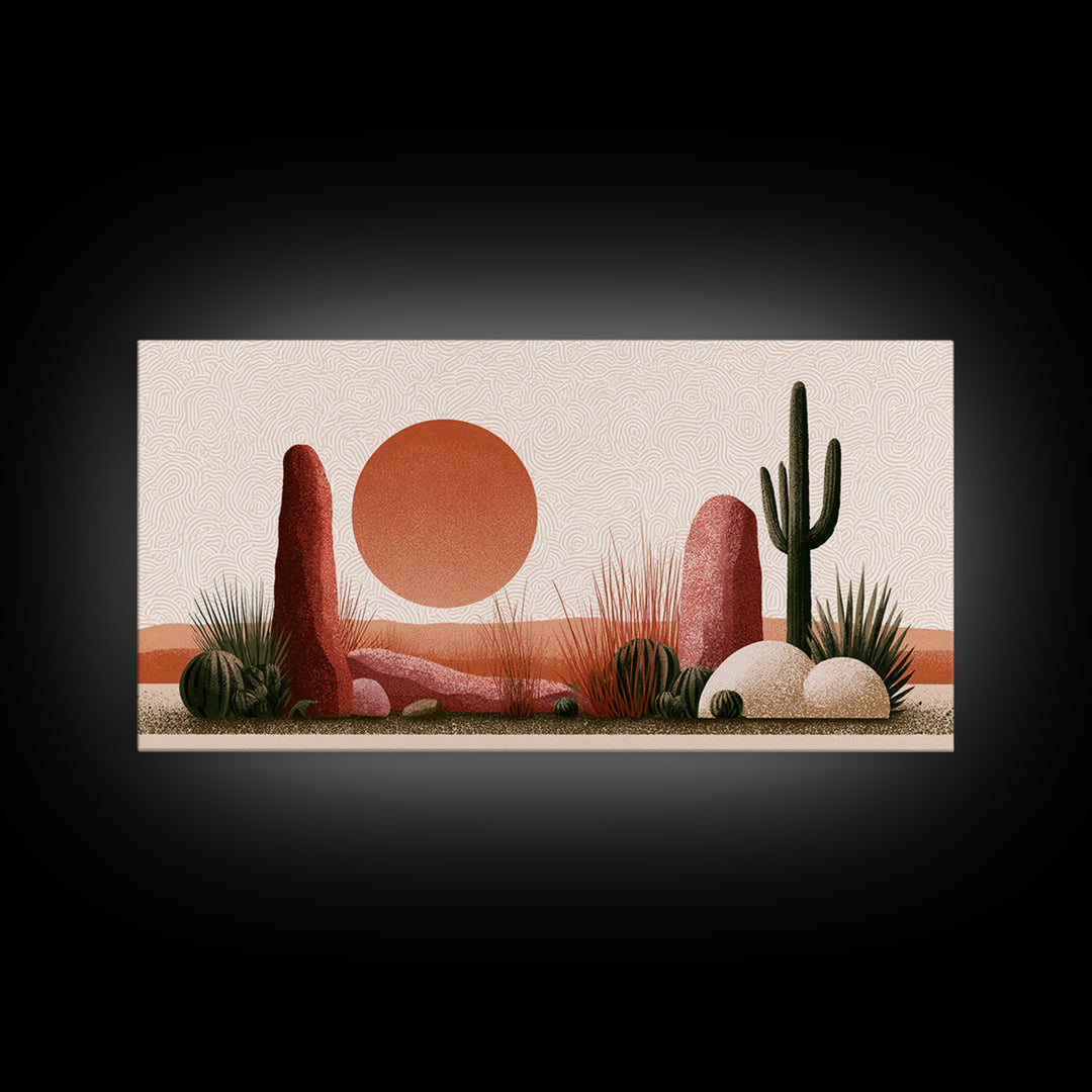 Minimal Beige Sun Canvas Print, Desert Art, Printable Wall Art, Southwestern Decor, Watercolor Art, Desert, Modern Wall Art, DES-2x1-66