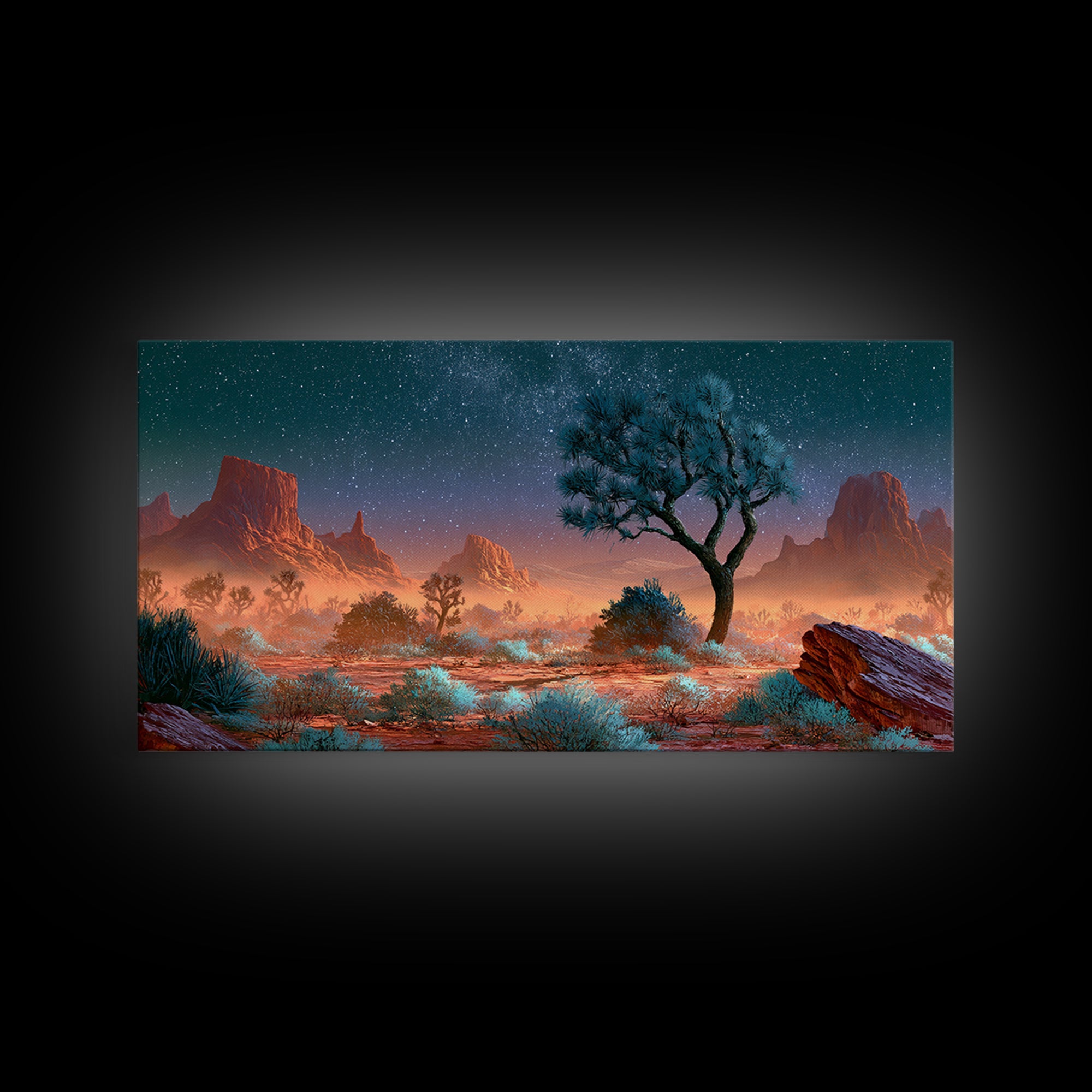 Joshua Tree under Star Filled Night Canvas Print, Desert Art, Printable Art, Southwestern Decor, Desert, Colorful Wall Art, DES-2x1-74