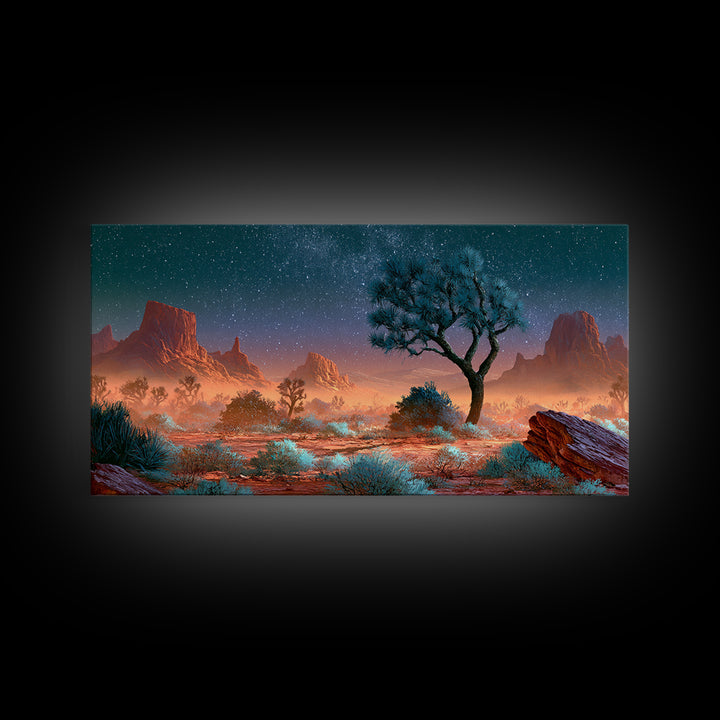 Joshua Tree under Star Filled Night Canvas Print, Desert Art, Printable Art, Southwestern Decor, Desert, Colorful Wall Art, DES-2x1-74