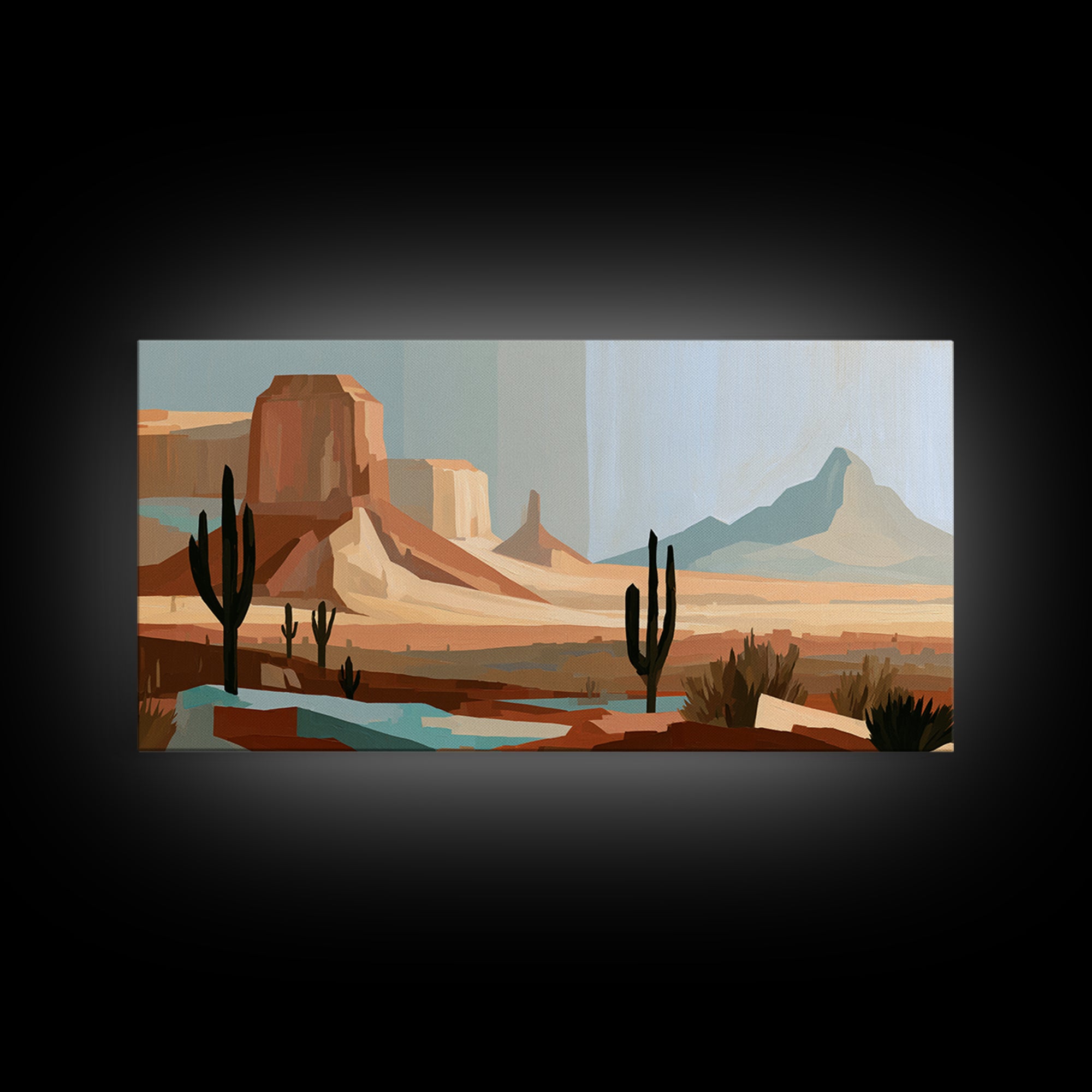 Terracotta and Cream Geometric Landscape Framed Canvas Print, Desert Art, Boho, Southwestern Decor, Watercolor Art, Desert, DES-2x1-86