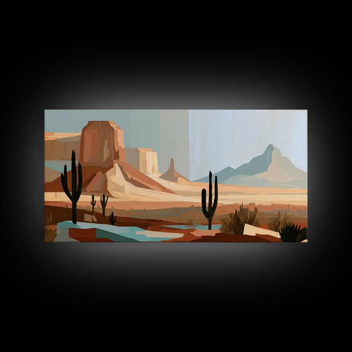 Terracotta and Cream Geometric Landscape Framed Canvas Print, Desert Art, Boho, Southwestern Decor, Watercolor Art, Desert, DES-2x1-86