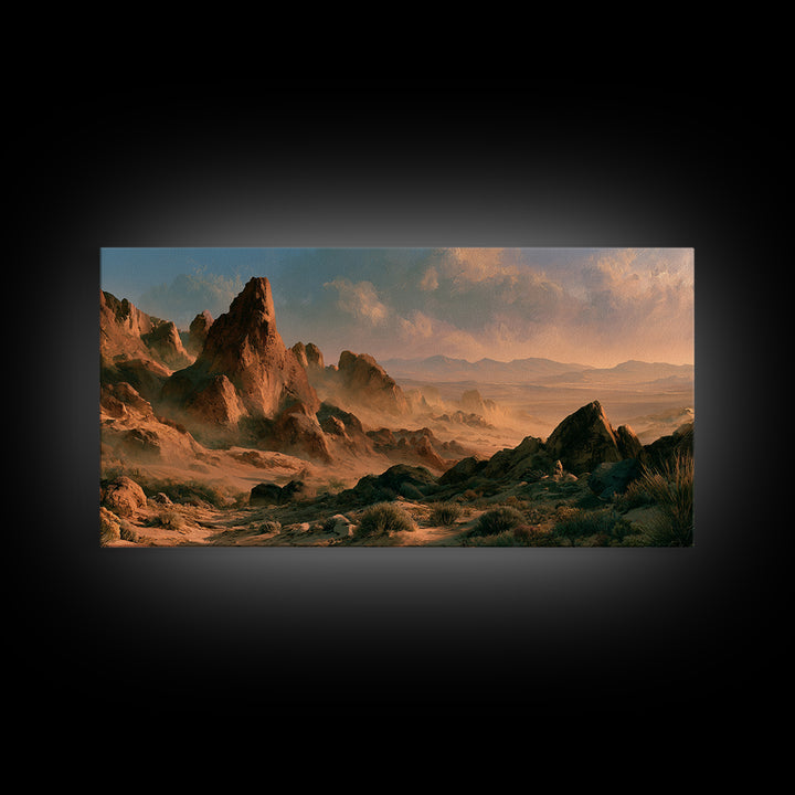 Ancient Desert Petroglyph Design Canvas Print, Desert Art, Landscape Wall Art, Southwestern Decor, Oil Painting, Desert, DES-2x1-89