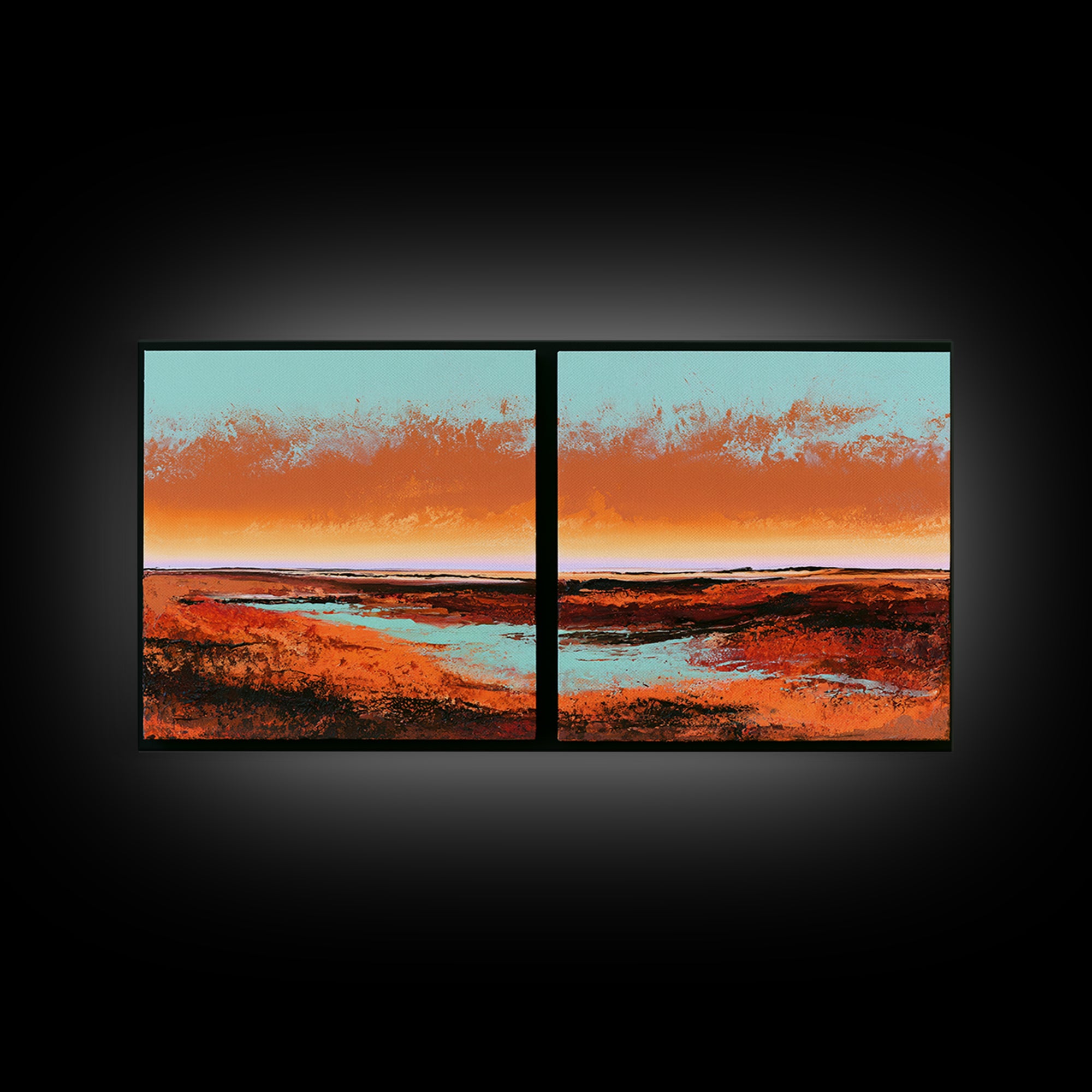 Abstract Heatwave Horizon Framed Canvas Print, Desert Art, Boho, Southwestern Decor, Fine Art, Desert, Mountain Wall Art, DES-2x1-9