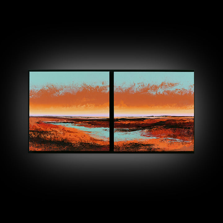 Abstract Heatwave Horizon Framed Canvas Print, Desert Art, Boho, Southwestern Decor, Fine Art, Desert, Mountain Wall Art, DES-2x1-9