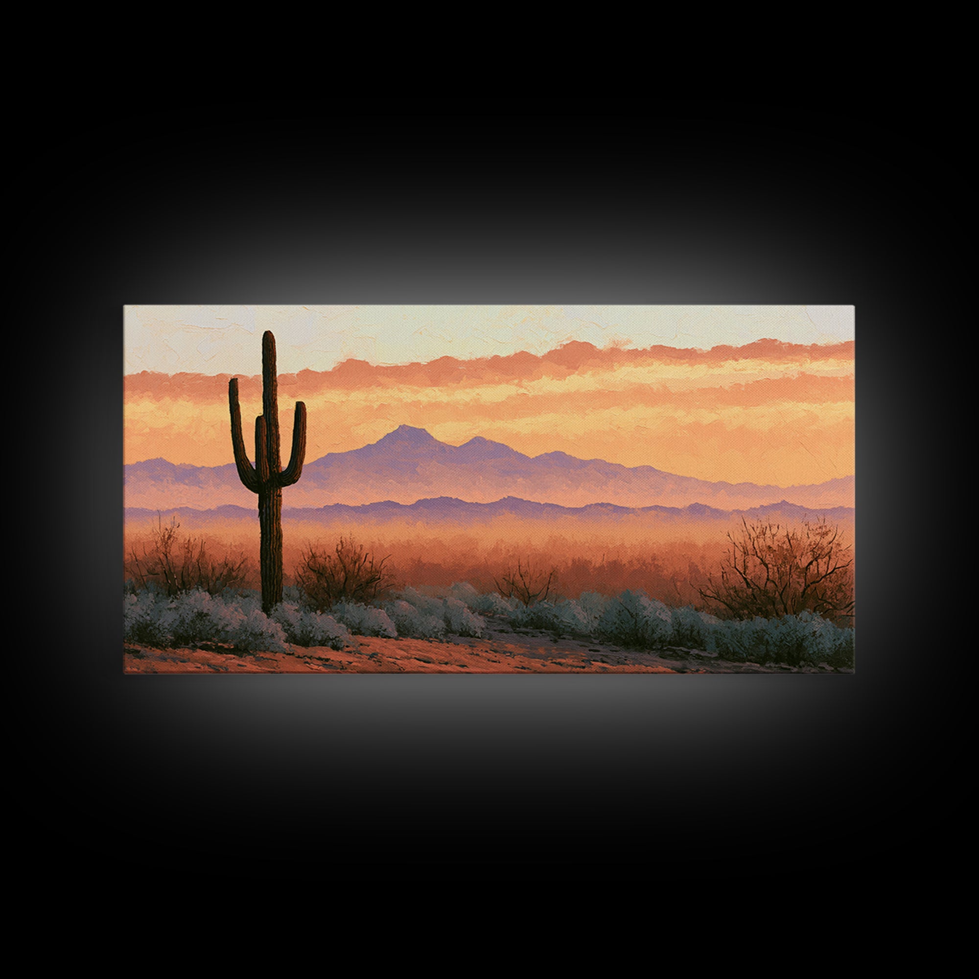 Saguaro Cactus under Orange Sunset Sky Canvas Print, Desert Art, Landscape Art, Southwestern Decor, Fine Art, Desert, DES-2x1-93