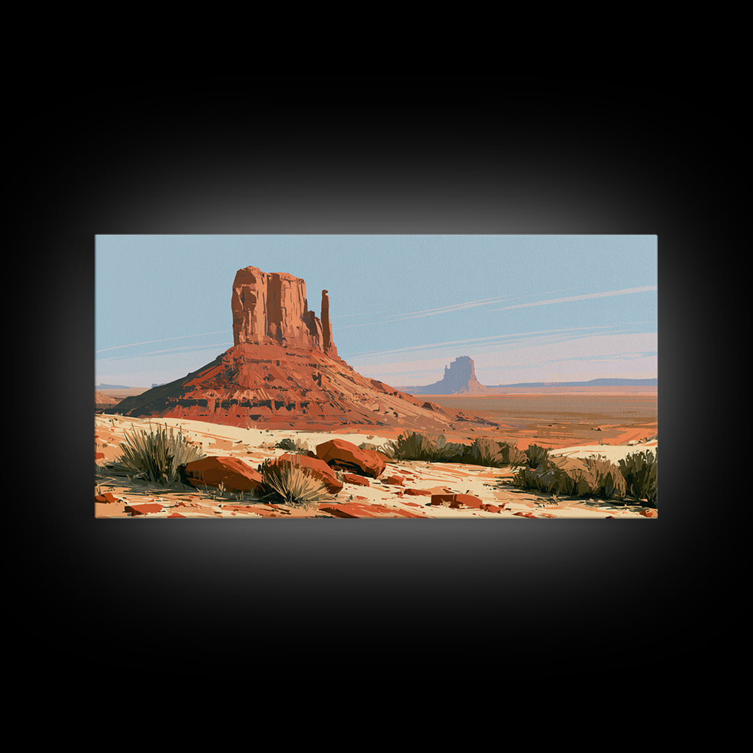 Abstract Mesa Landscape Framed Canvas Print, Desert Art, Statement Artwork, Southwestern Decor, Oil Painting, Desert, DES-2x1-95