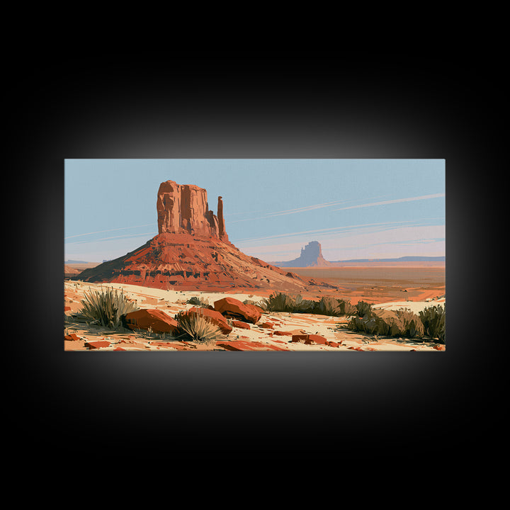 Abstract Mesa Landscape Framed Canvas Print, Desert Art, Statement Artwork, Southwestern Decor, Oil Painting, Desert, DES-2x1-95