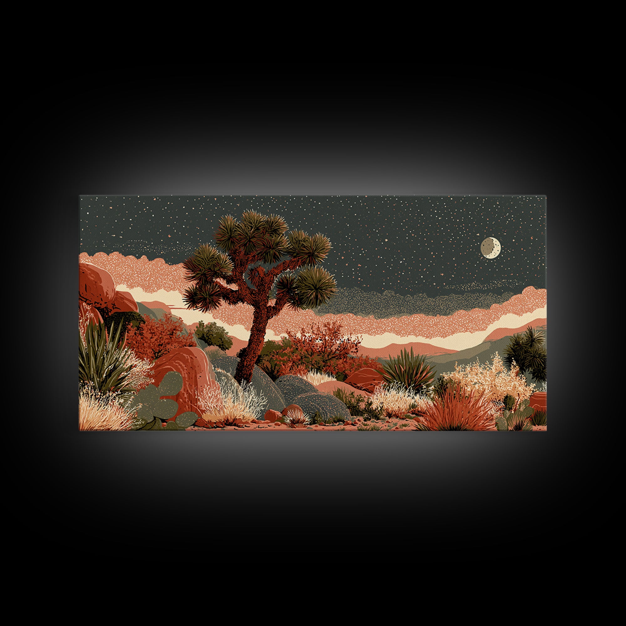 Joshua Tree under Star Filled Night Canvas Print, Desert Art, Printable Art, Southwestern Decor, Desert, Colorful Wall Art, DES-2x1-98
