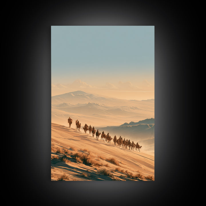 Camel Caravan Crossing Golden Dunes Canvas Print, Desert Art, Large Wall Art, Southwestern Decor, Oil Painting, Desert, DES-2x3-15