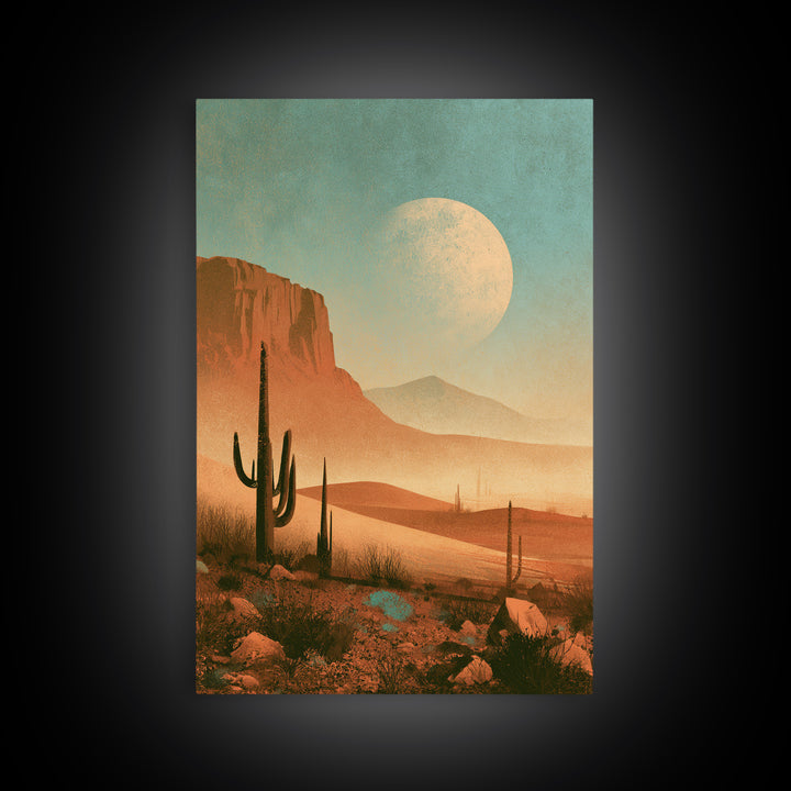 Desert Moon over Rolling Sand Framed Canvas Print, Desert Art, Wall Art Prints, Southwestern Decor, Watercolor Art, Desert, DES-2x3-18