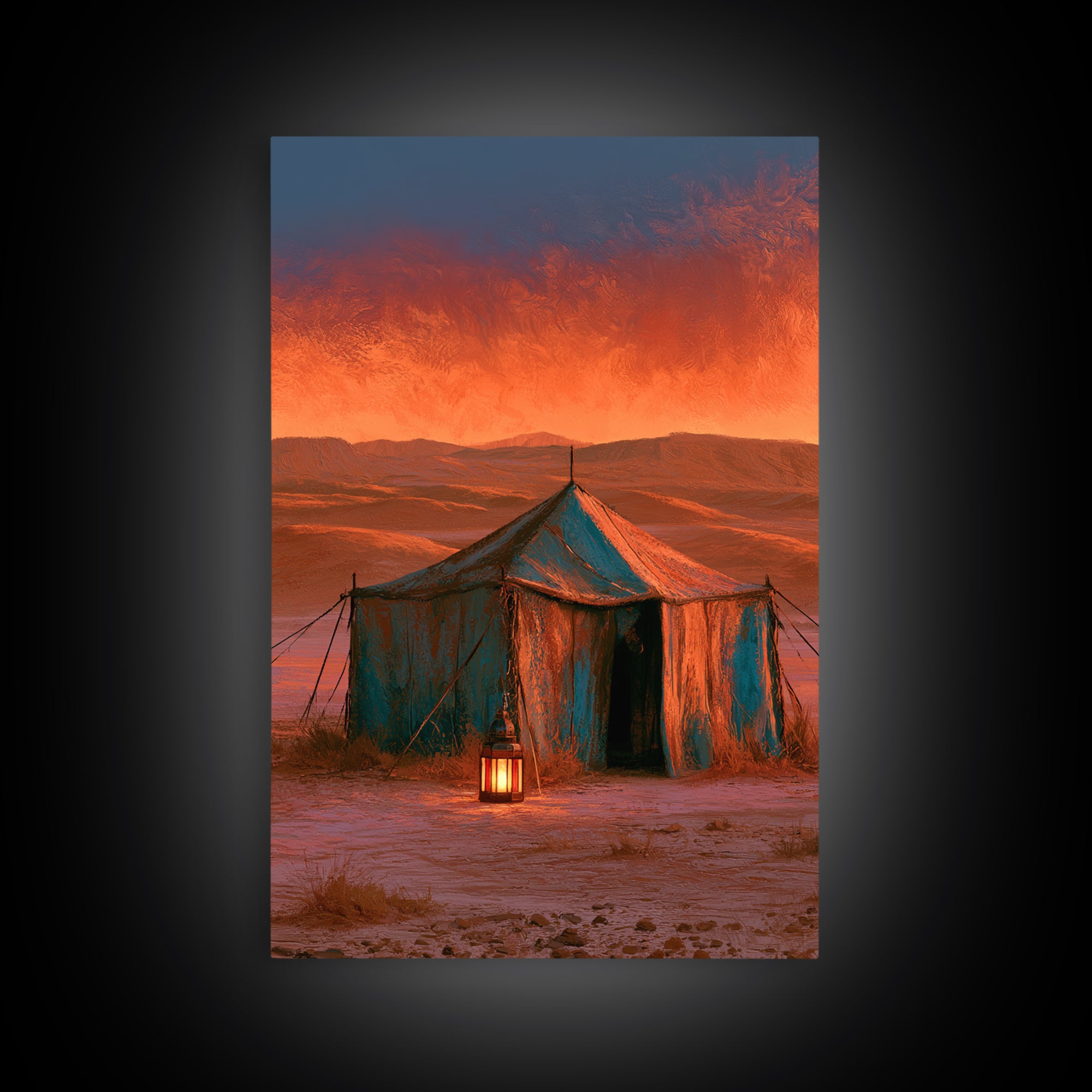 Moroccan Desert Tent Framed Canvas Print, Desert Art, Boho, Southwestern Decor, Desert, Mountain Wall Art, Landscape Wall Art, DES-2x3-19