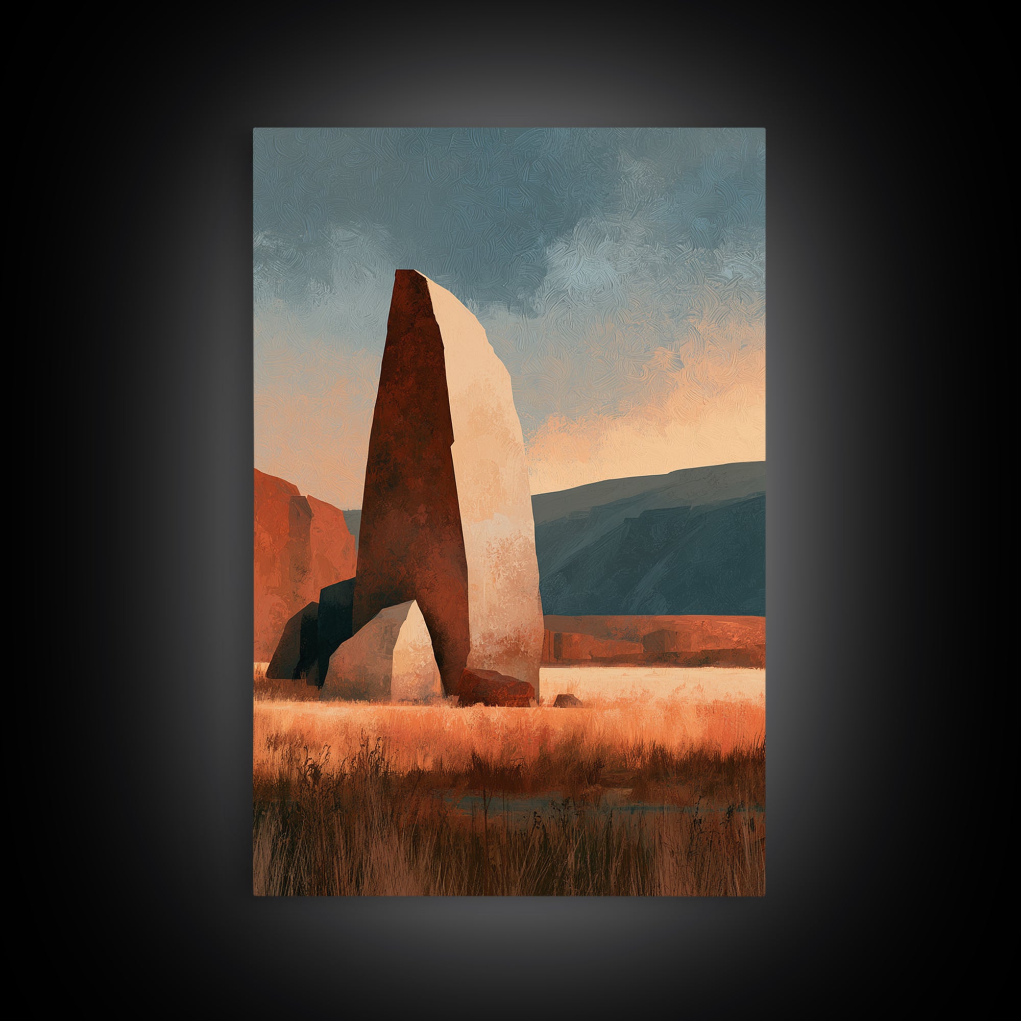 Terracotta and Cream Geometric Landscape Framed Canvas Print, Desert Art, Room Decor, Southwestern Decor, Fine Art, Desert, DES-2x3-2
