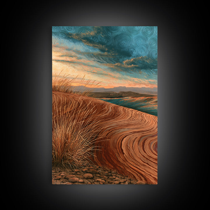 Wind Carved Dune Patterns from Above Framed Canvas Print, Desert Art, Gallery Decor, Southwestern Decor, Oil Painting, Desert, DES-2x3-28