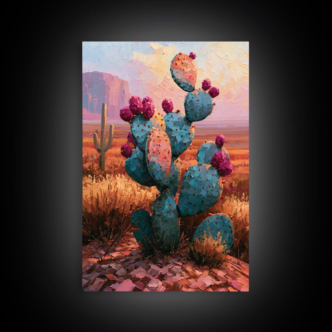Prickly Pear Cactus Framed Canvas Print, Desert Art, Wall Art Prints, Southwestern Decor, Fine Art, Desert, Boho Decor, DES-2x3-3