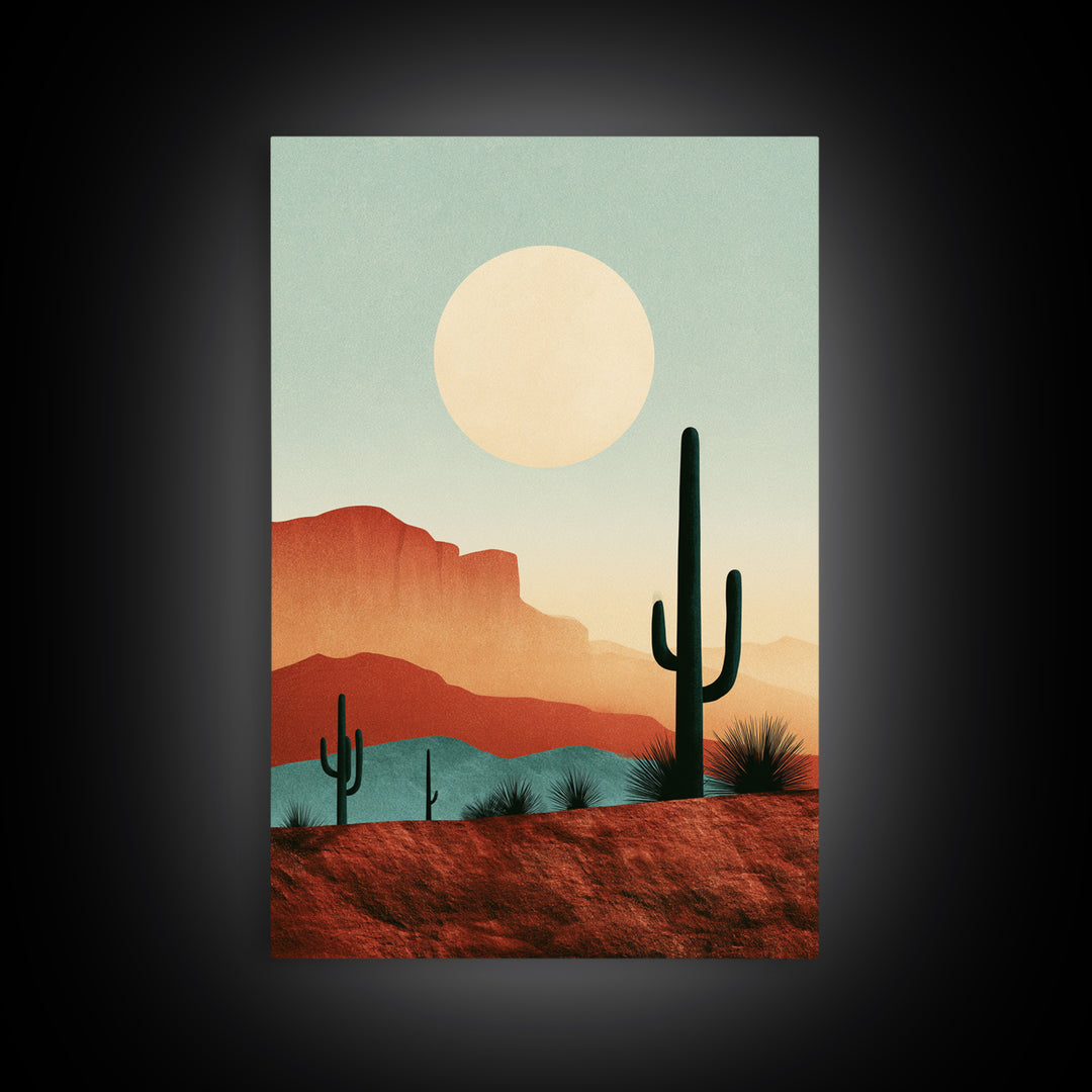 Minimal Beige Sun Framed Canvas Print, Desert Art, Digital Prints, Southwestern Decor, Oil Painting, Desert, Boho Wall Art, DES-2x3-30