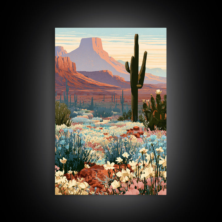 Desert Wildflowers After Spring Rain Framed Canvas Print, Desert Art, Textured Painting, Southwestern Decor, Fine Art, Desert, DES-2x3-36