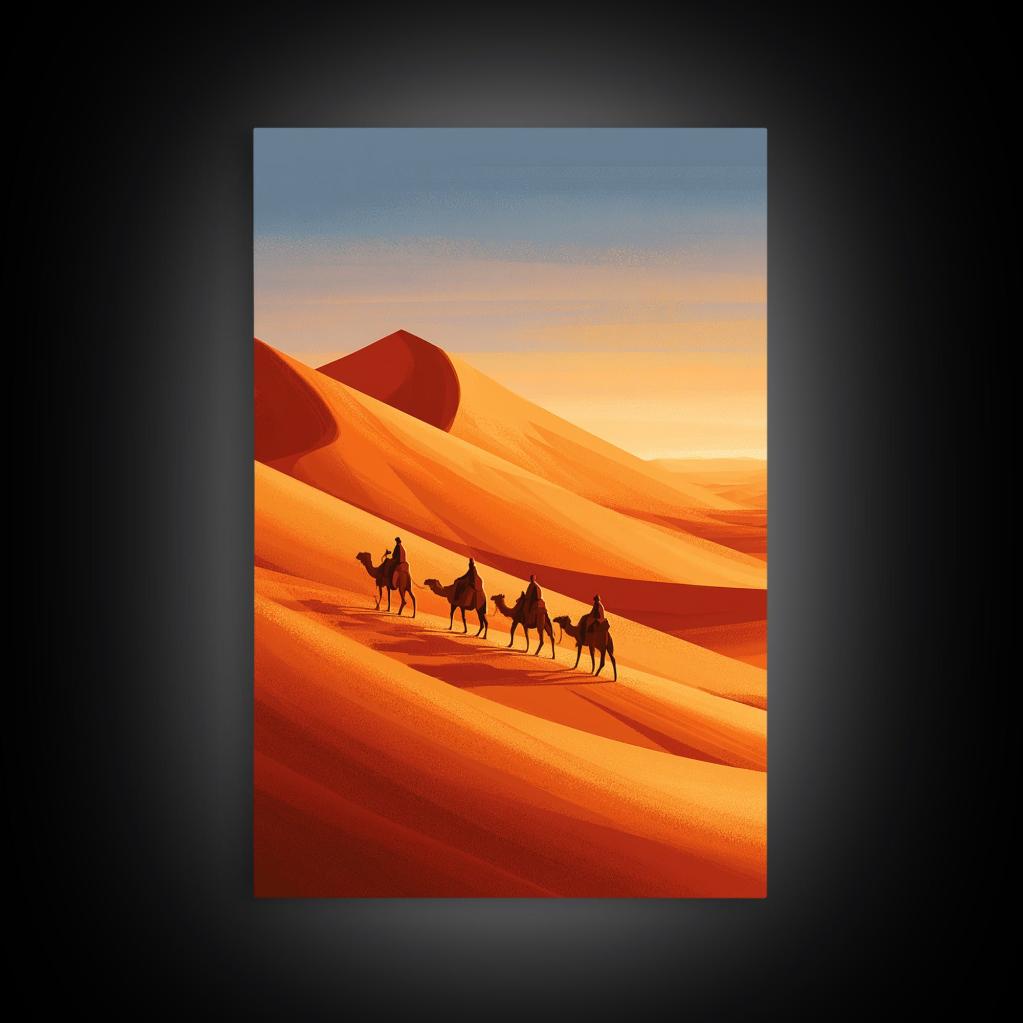 Camel Caravan Crossing Golden Dunes Canvas Print, Desert Art, Bedroom Wall Art, Southwestern Decor, Fine Art, Desert, DES-2x3-39