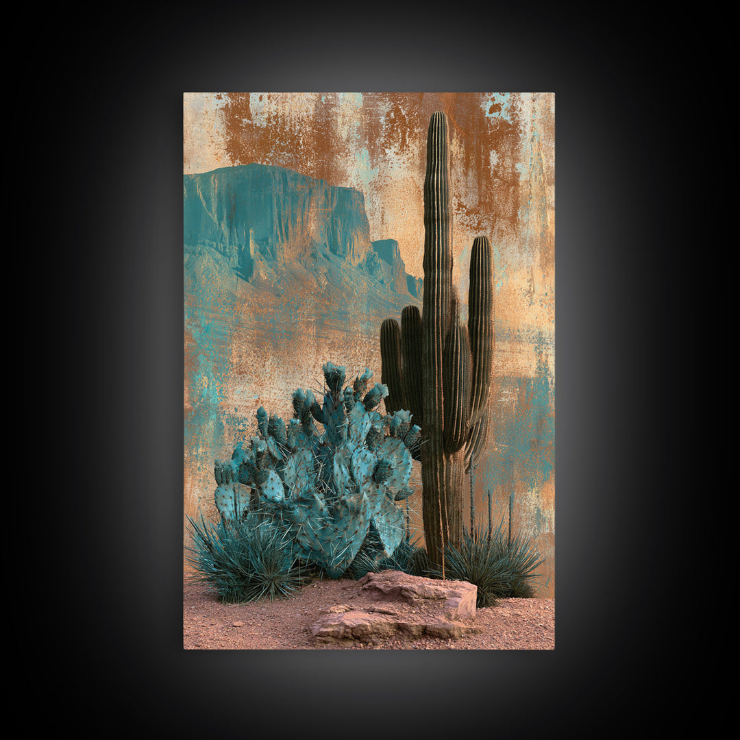 Cactus Botanical Plate Canvas Print, Desert Art, Oil Painting, Southwestern Decor, Watercolor Art, Desert, Bedroom Wall Art, DES-2x3-40