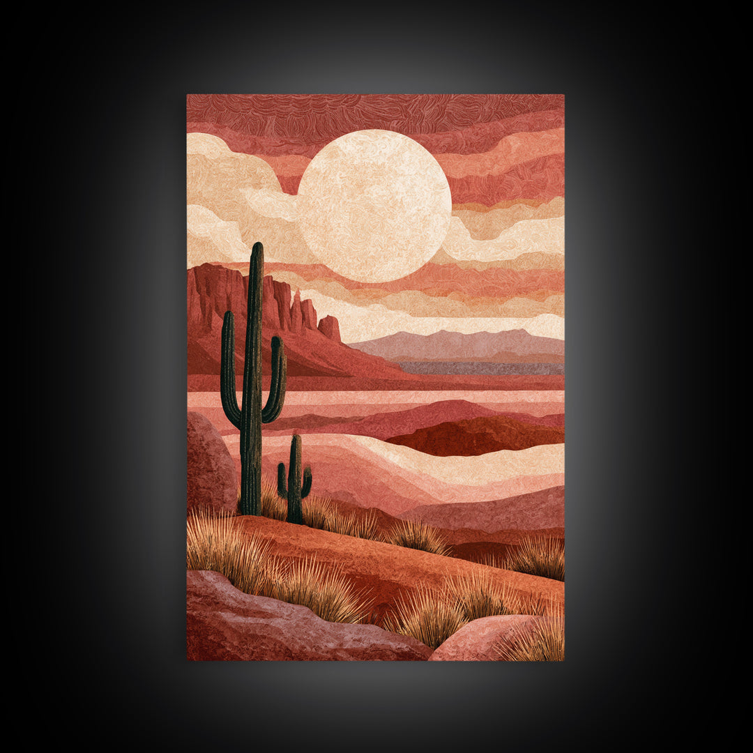 Desert Moon over Rolling Sand Framed Canvas Print, Desert Art, Wall Art Prints, Southwestern Decor, Watercolor Art, Desert, DES-2x3-42