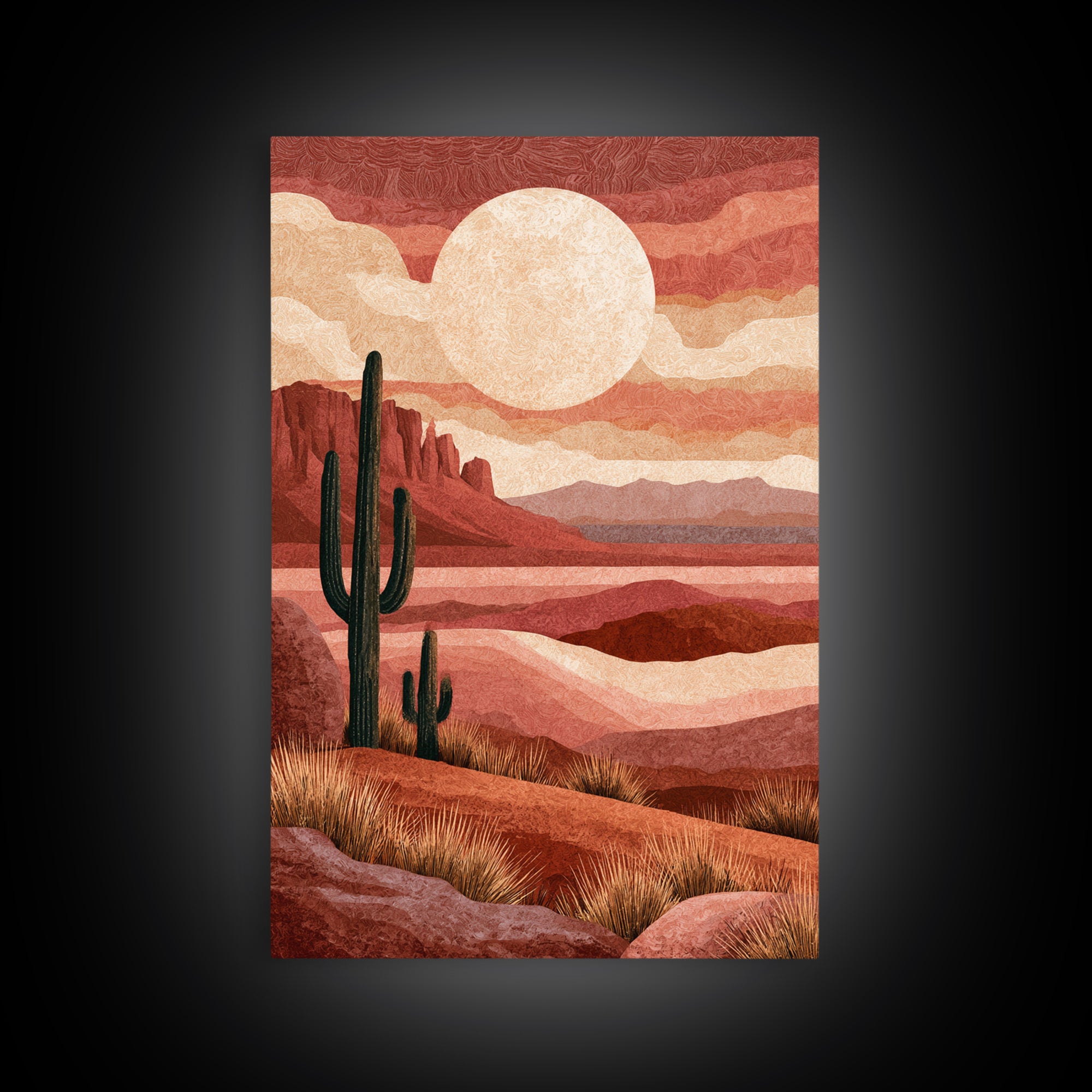 Desert Moon over Rolling Sand Framed Canvas Print, Desert Art, Wall Art Prints, Southwestern Decor, Watercolor Art, Desert, DES-2x3-42