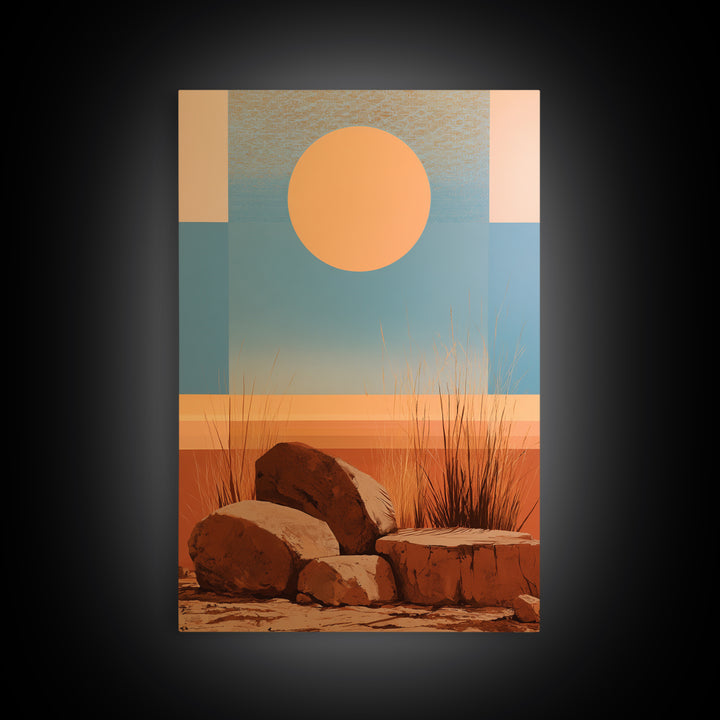 Minimal Beige Sun Framed Canvas Print, Desert Art, Digital Prints, Southwestern Decor, Oil Painting, Desert, Boho Wall Art, DES-2x3-6