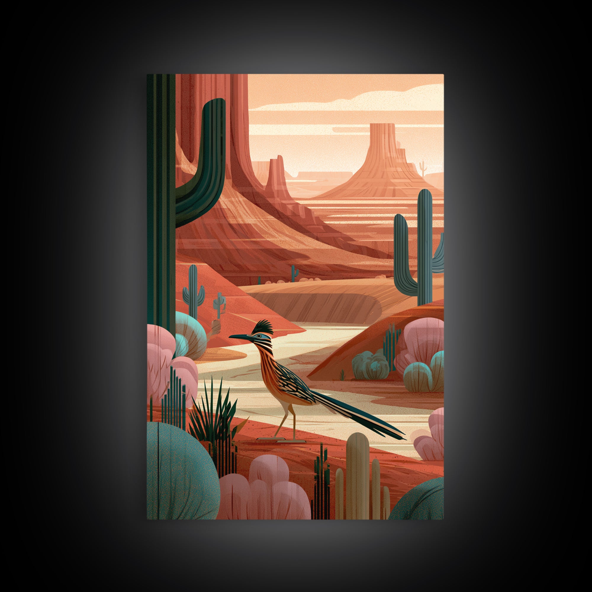 Roadrunner Bird in a Dry Wash Canvas Print, Desert Art, Printable Art, Southwestern Decor, Oil Painting, Desert, DES-2x3-70