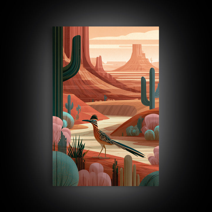 Roadrunner Bird in a Dry Wash Canvas Print, Desert Art, Printable Art, Southwestern Decor, Oil Painting, Desert, DES-2x3-70