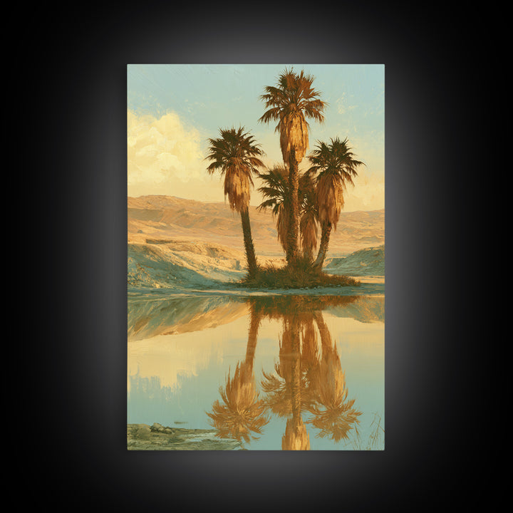 Palm Oasis Reflected Canvas Print, Desert Art, Living Room Art, Southwestern Decor, Oil Painting, Desert, Contemporary Art, DES-2x3-71