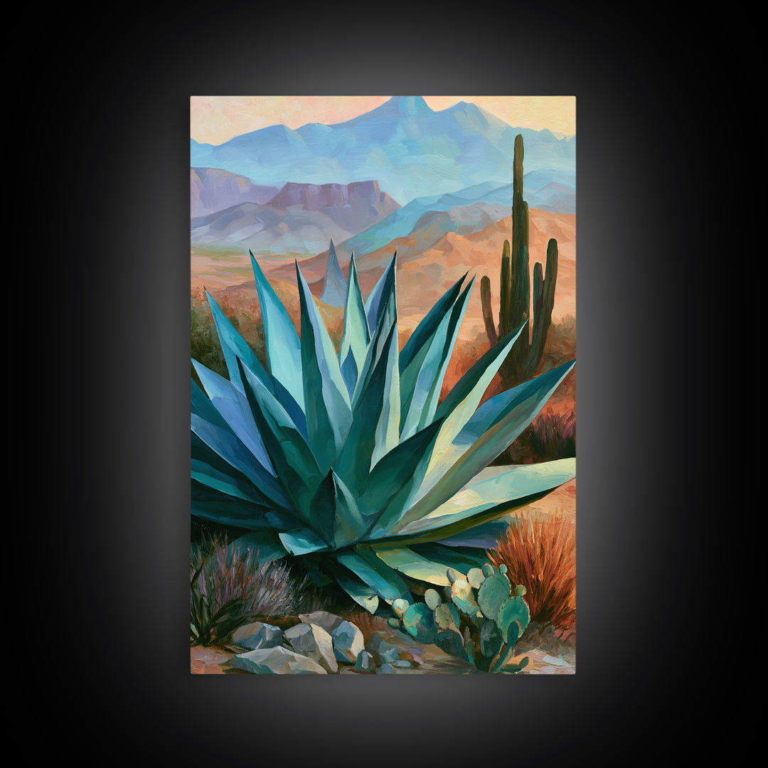 Agave Plant Closeup Framed Canvas Print, Desert Art, Art Print, Southwestern Decor, Fine Art, Desert, Original Painting, DES-2x3-8