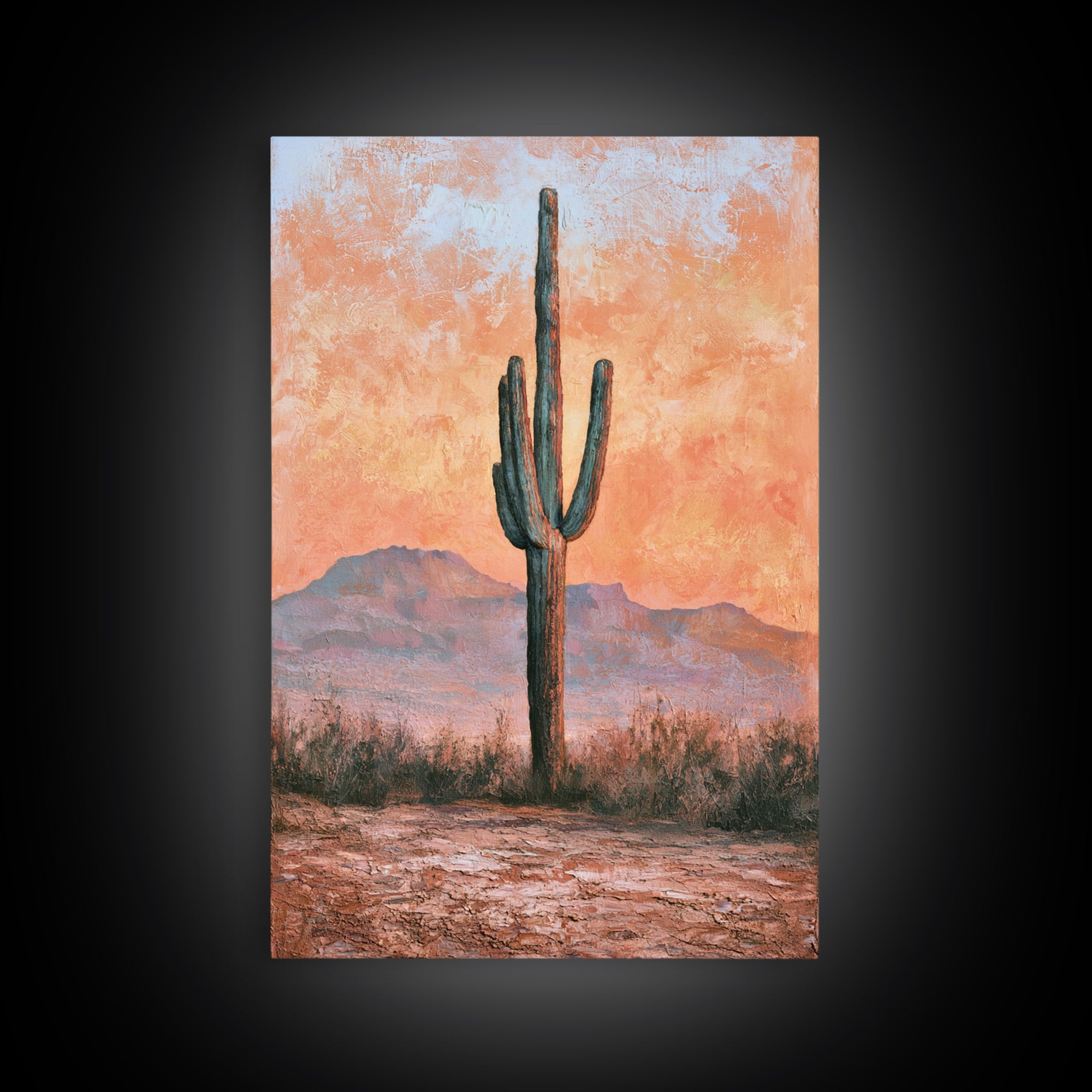 Saguaro Cactus under Orange Sunset Sky Canvas Print, Desert Art, Living Room Art, Southwestern Decor, Fine Art, Desert, DES-2x3-81