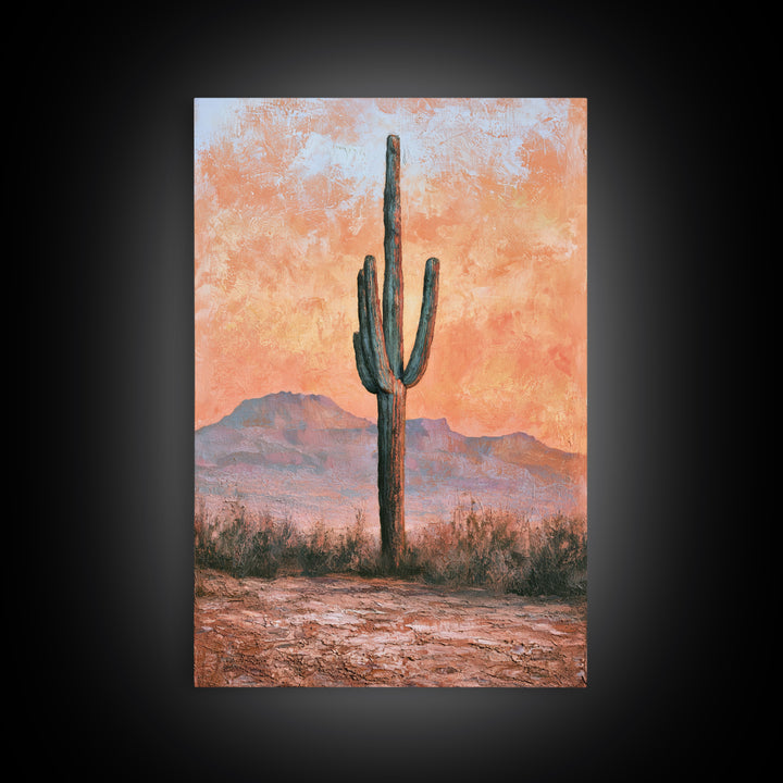 Saguaro Cactus under Orange Sunset Sky Canvas Print, Desert Art, Living Room Art, Southwestern Decor, Fine Art, Desert, DES-2x3-81