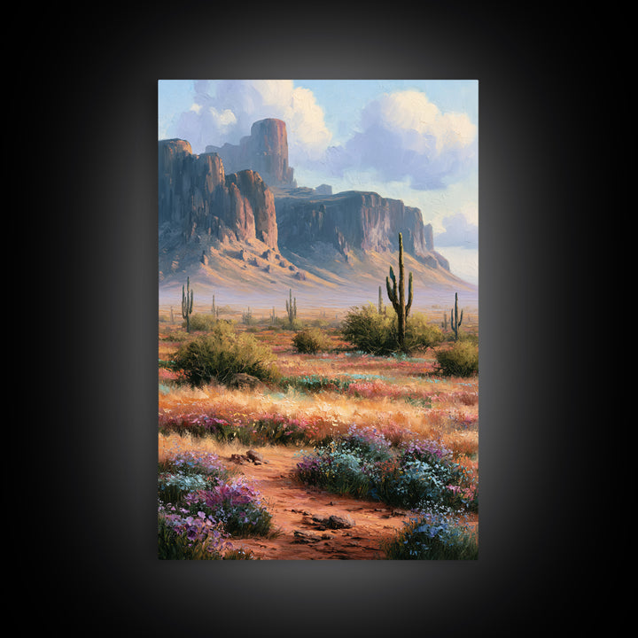 Desert Wildflowers After Spring Rain Framed Canvas Print, Desert Art, Wall Art, Southwestern Decor, Watercolor Art, Desert, DES-2x3-84