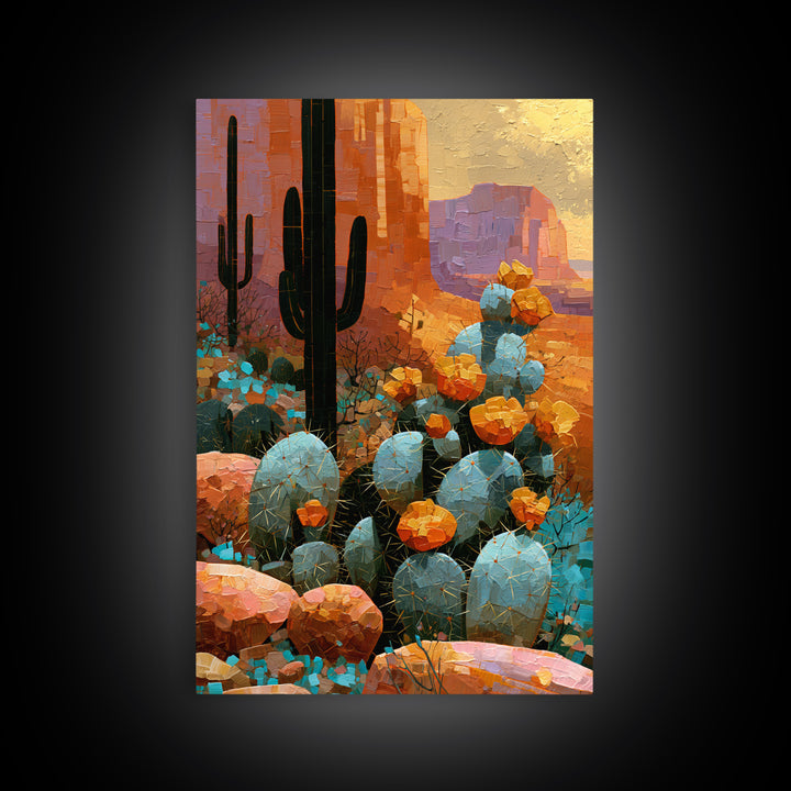 Cactus Botanical Plate Framed Canvas Print, Desert Art, Colorful Wall Art, Southwestern Decor, Fine Art, Desert, DES-2x3-88