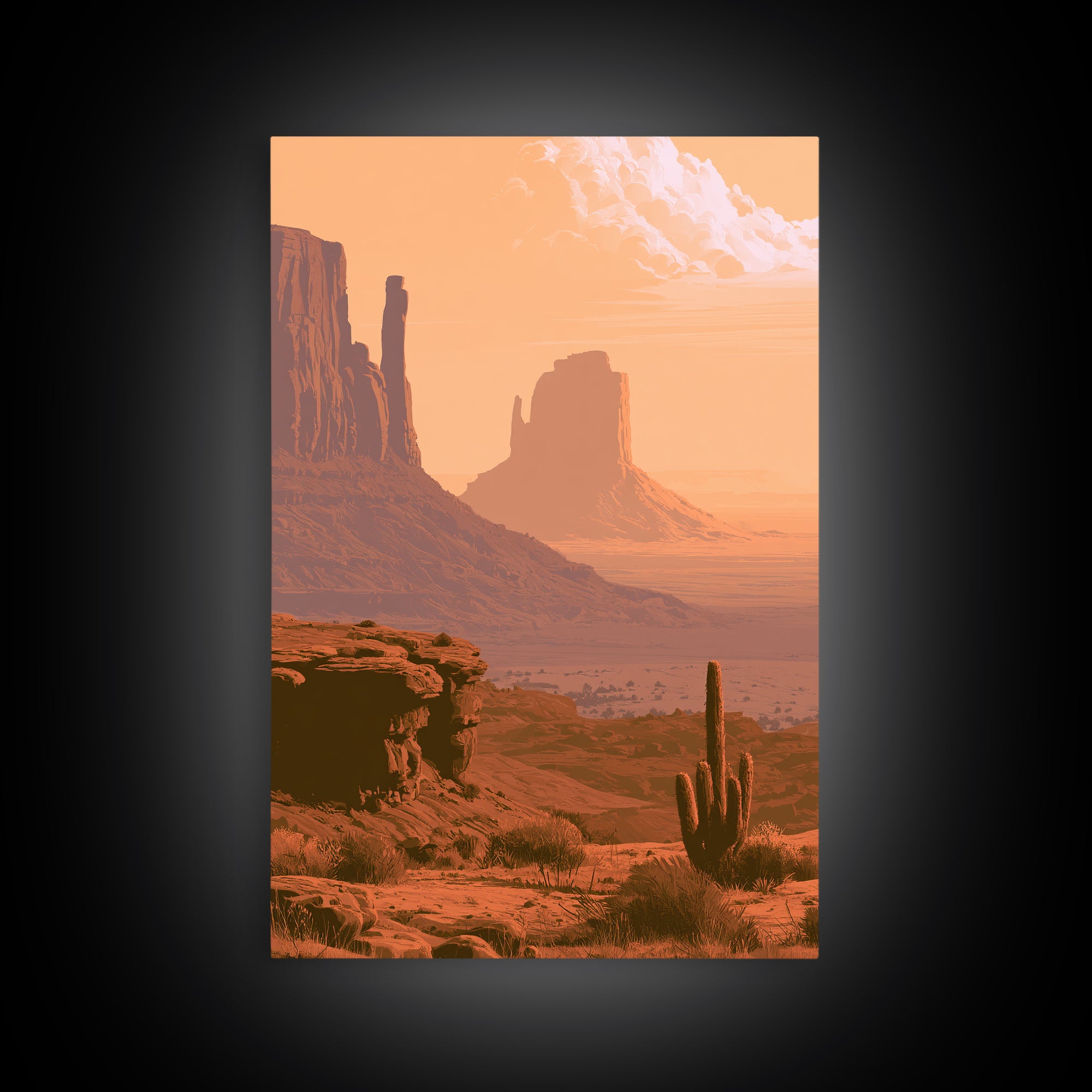 Monument Valley Silhouette Framed Canvas Print, Desert Art, Gallery Decor, Southwestern Decor, Fine Art, Desert, Home Decor, DES-2x3-89