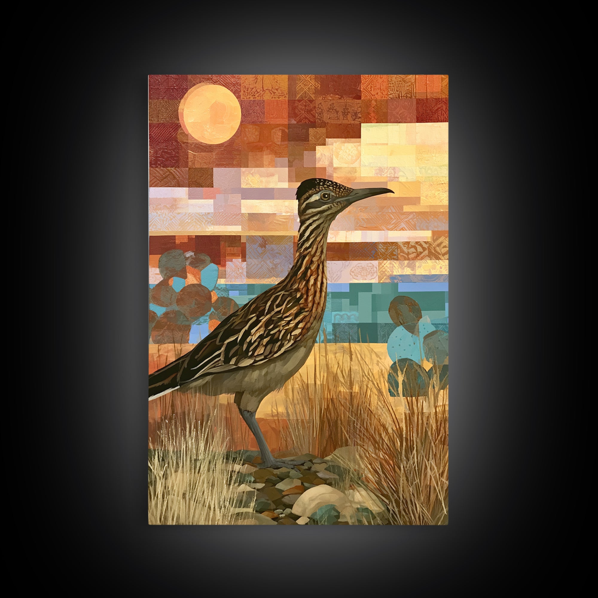 Roadrunner Bird in a Dry Wash Framed Canvas Print, Desert Art, Boho Decor, Southwestern Decor, Fine Art, Desert, Neutral Decor, DES-2x3-94