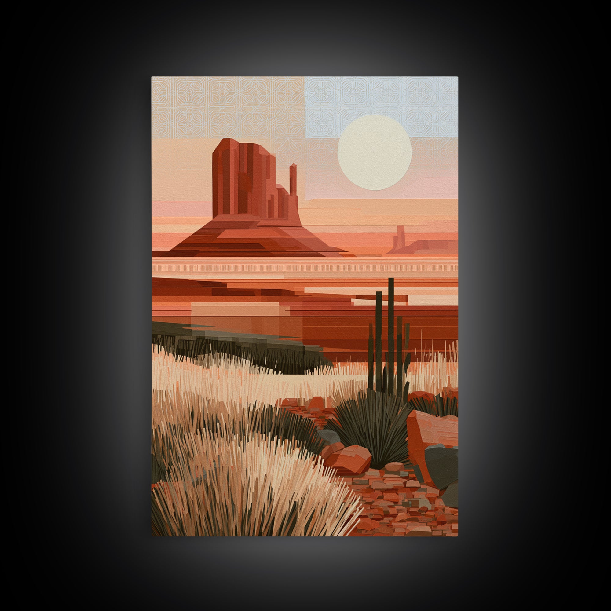 Terracotta and Cream Geometric Landscape Framed Canvas Print, Desert Art, Living Room Decor, Southwestern Decor, Desert, DES-2x3-98