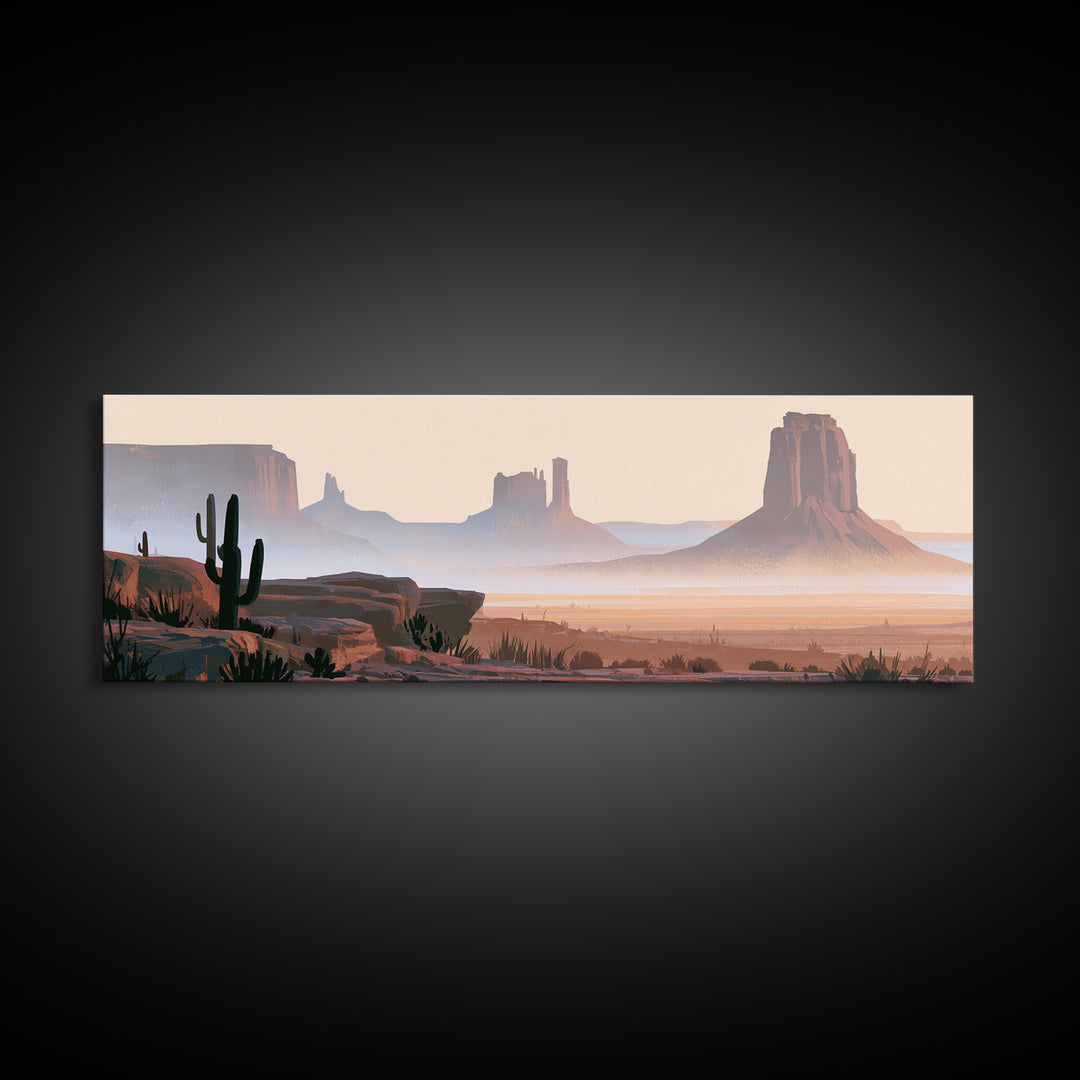 Monument Valley Silhouette Framed Canvas Print, Desert Art, Botanical Art, Southwestern Decor, Watercolor Art, Desert, DES-3x1-1