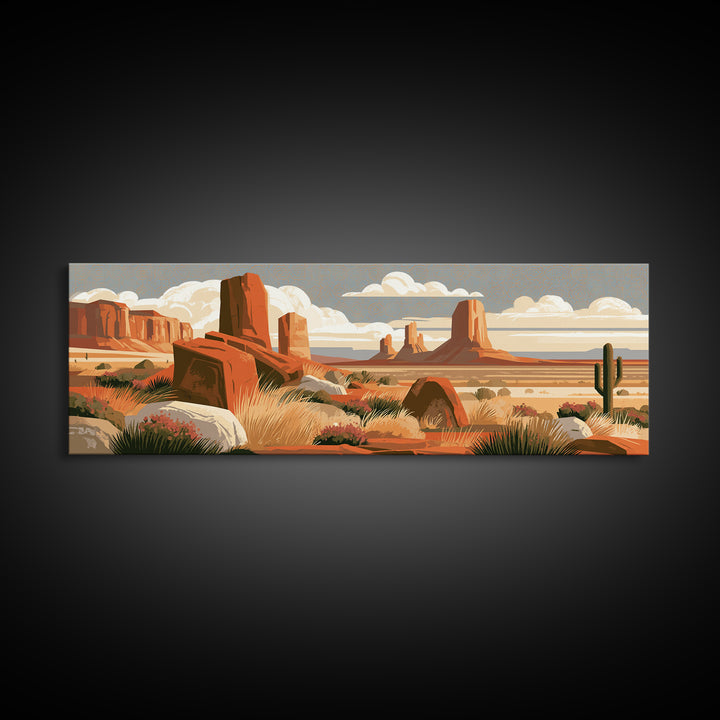 Terracotta and Cream Geometric Landscape Framed Canvas Print, Desert Art, Boho, Southwestern Decor, Watercolor Art, Desert, DES-3x1-10